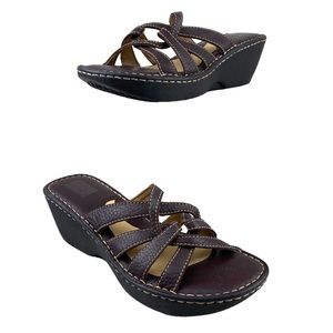 KB & Co "Kathy" Brown Leather Strappy Slip On w/ Wedge Heel- size 9